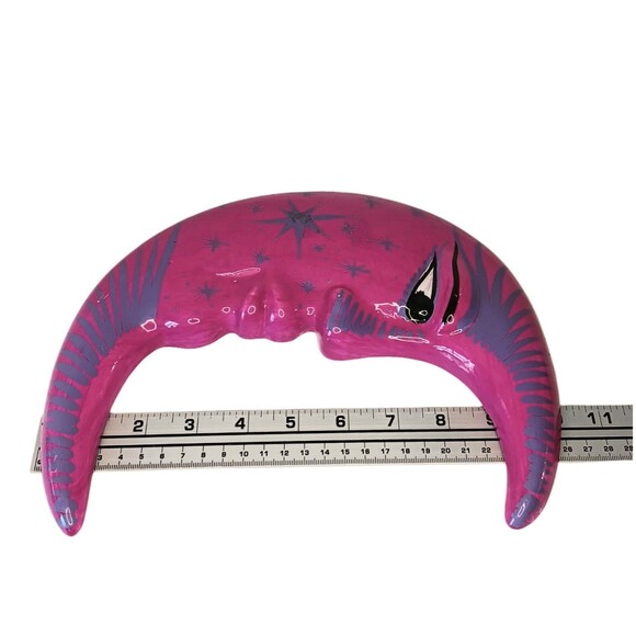 Ceramic Talavera Crescent Moon Hot Pink Fuschia & Purple Wall Decor 10" x 8" - Picture 7 of 10